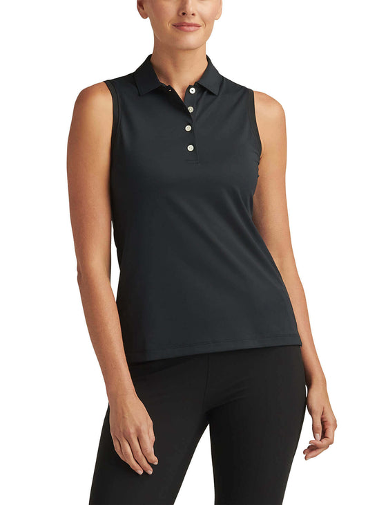 Women's Banded Sport Mesh Sleeveless Button Polo